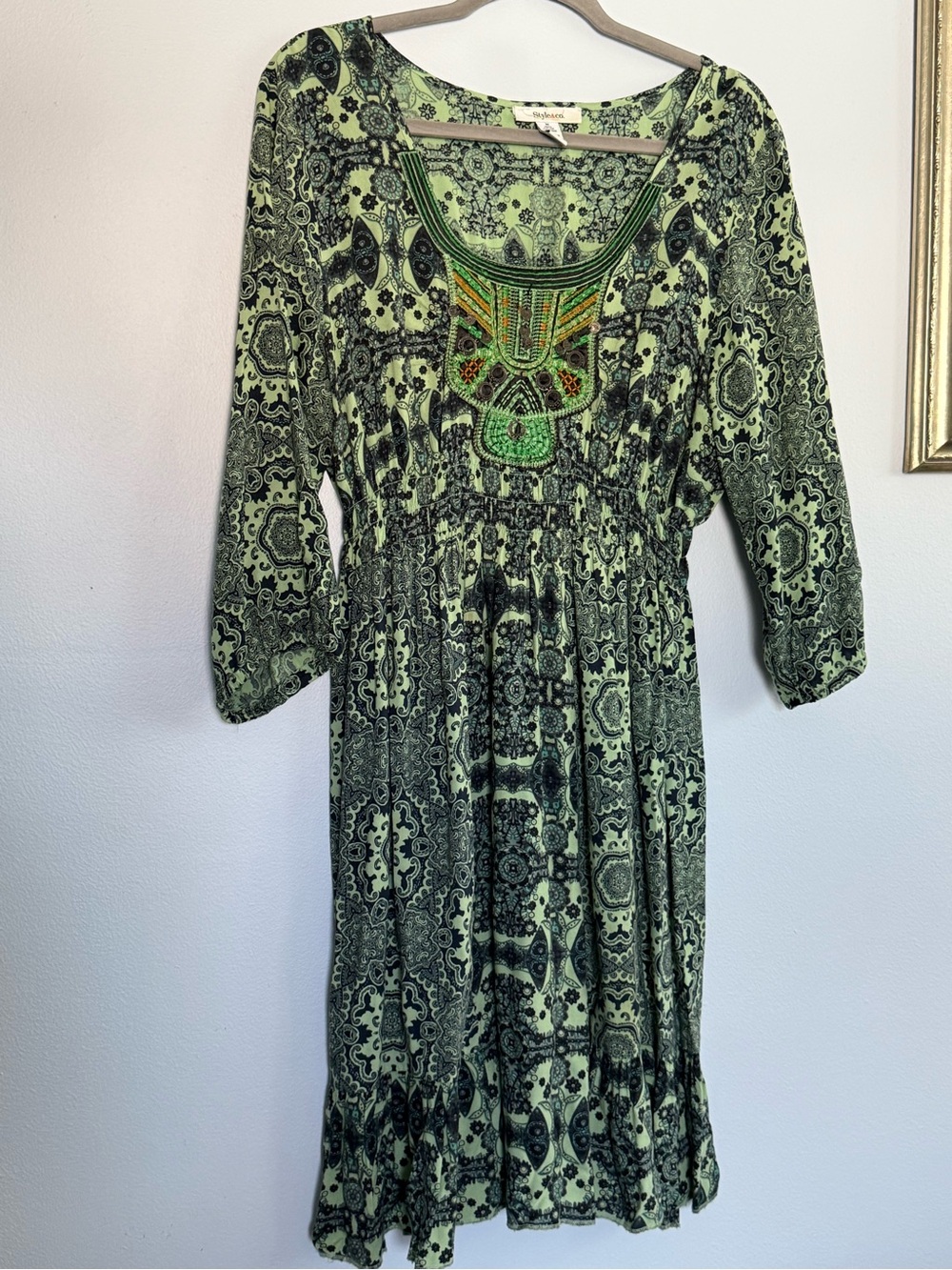 Style & Co. Green Paisley Embroidered Midi Dress